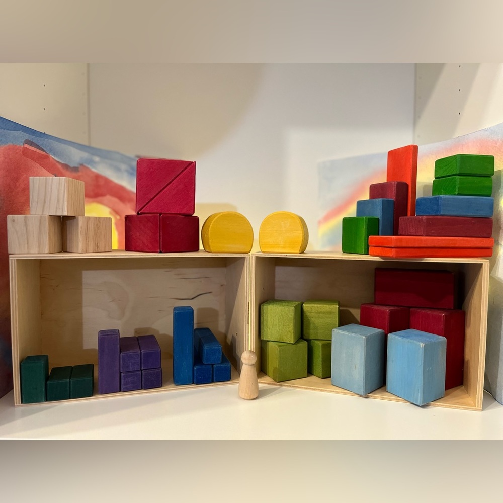 Natural , unlaquered wooden toy blocks waldorf/montessori